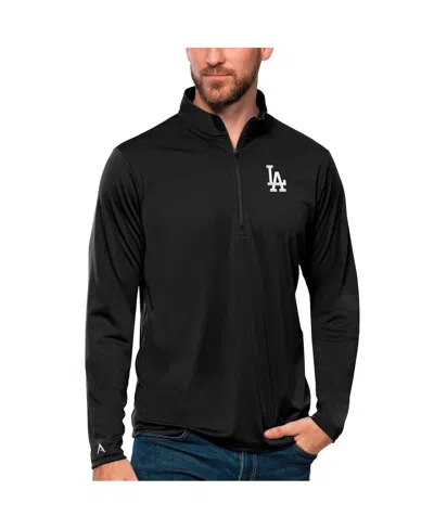 Antigua Men's Charcoal Los Angeles Dodgers Tribute Quarter-zip Pullover Top In Black