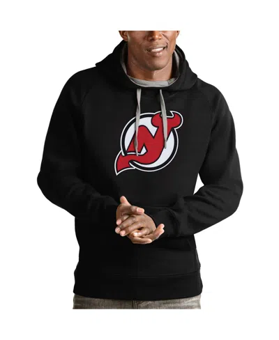 Antigua Black New Jersey Devils Logo Victory Pullover Hoodie