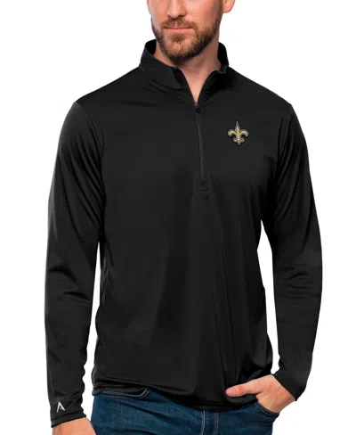 Antigua Men's Black New Orleans Saints Tribute Quarter-zip Lightweight Pullover Hoodie