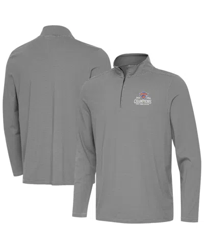 Antigua Men's Black New York Knicks 2026 Nba Finals Champions Wordmark Twine Quarter-zip Pullover Sweatshirt In Gray