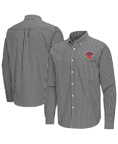 Antigua Men's Black New York Knicks Ellis Woven Tri-blend Button-down Shirt