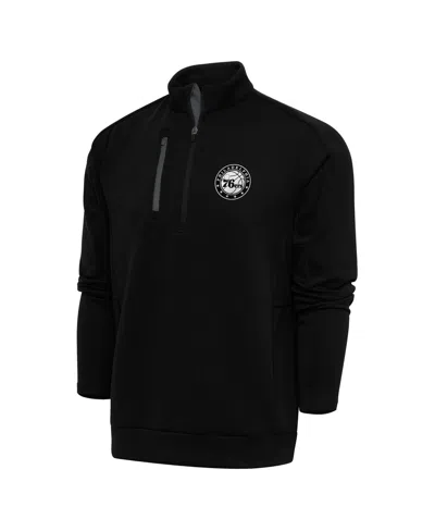 Antigua Men's Black Philadelphia 76ers Metallic Logo Generation Quarter-zip Pullover Sweatshirt