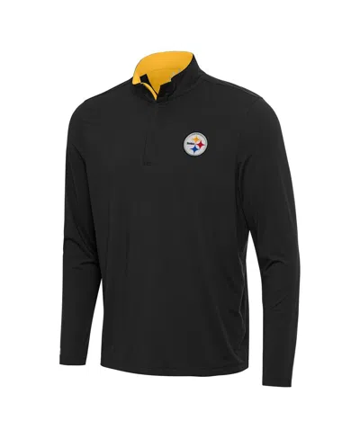 Antigua Men's Black/gold Pittsburgh Steelers Content Quarter-zip Pullover Sweatshirt