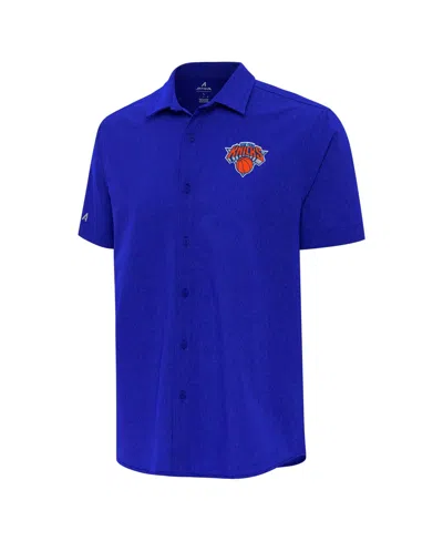 Antigua Men's Blue New York Knicks Activate Woven Short Sleeve Button-up Shirt
