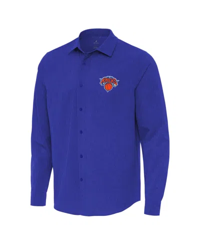 Antigua Men's Blue New York Knicks Exposure Woven Long Sleeve Button-up Shirt