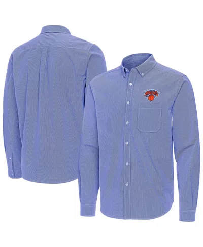 Antigua Men's Blue New York Knicks Porter Woven Long Sleeve Button-down Shirt