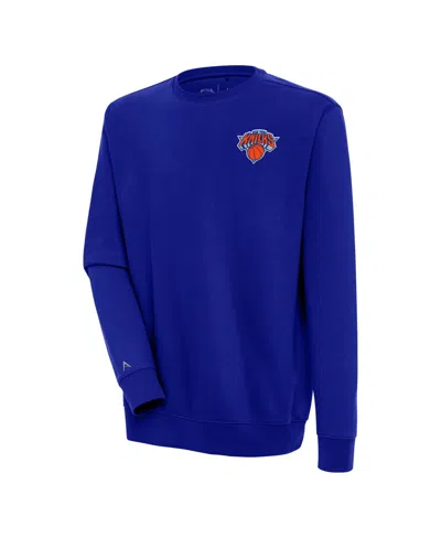 Antigua Men's Blue New York Knicks Victory Pullover Sweatshirt In Multi