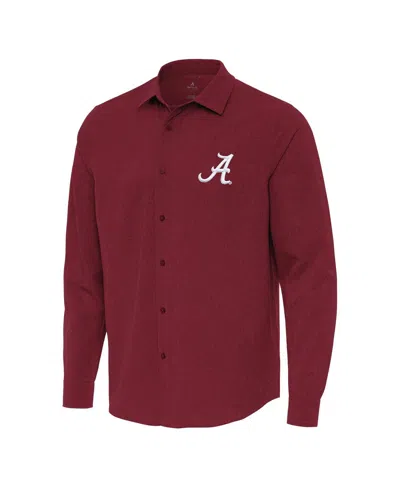 Antigua Men's Cardinal Alabama Crimson Tide Exposure Woven Long Sleeve Button-up Shirt In Brown