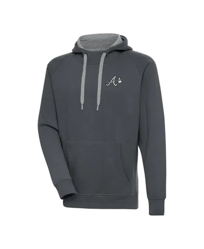Antigua Men's Charcoal Atlanta Braves Metallic Victory Pullover Hoodie In Gray