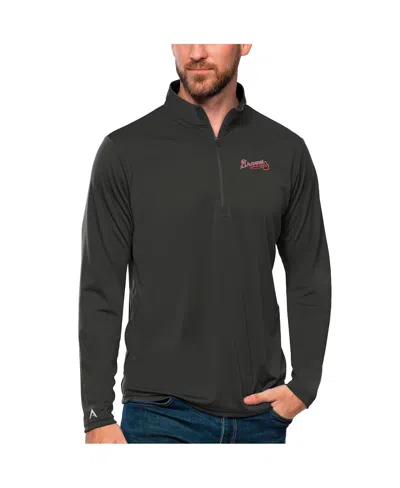 Antigua Men's Charcoal Atlanta Braves Tribute Quarter-zip Pullover Top In Black