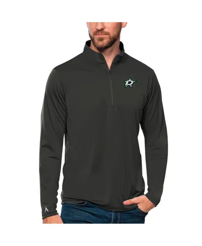 Antigua Men's Charcoal Dallas Stars Tribute Quarter-zip Pullover Sweatshirt In Green