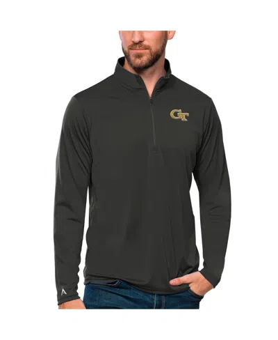 Antigua Men's Charcoal Georgia Tech Yellow Jackets Tribute Quarter-zip Top In Black