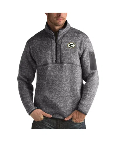 Antigua Men's Charcoal Green Bay Packers Fortune Big Tall Quarter-zip Pullover Sweatshirt In Gray