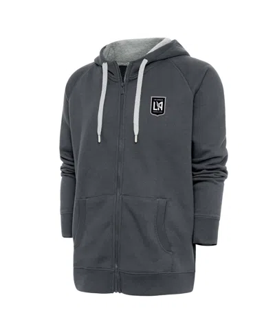 Antigua Men's Charcoal Lafc Brushed Metallic Logo Victory Full-zip Hoodie In Gray