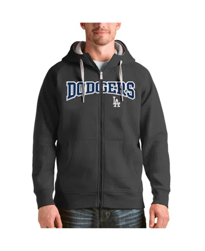Antigua Men's Charcoal Los Angeles Dodgers Team Logo Victory Full-zip Hoodie