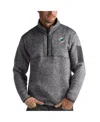 Antigua Men's Heather Black Miami Dolphins Fortune Quarter-zip Pullover Jacket In Charcoal