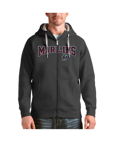 Antigua Men's Charcoal Miami Marlins Team Logo Victory Full-zip Hoodie
