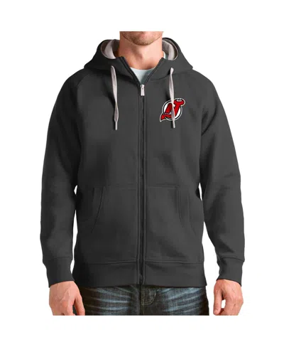 Antigua Men's Charcoal New Jersey Devils Logo Victory Full-zip Hoodie In Gray