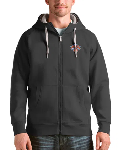 Antigua Men's Charcoal New York Knicks Logo Victory Full-zip Hoodie In Black