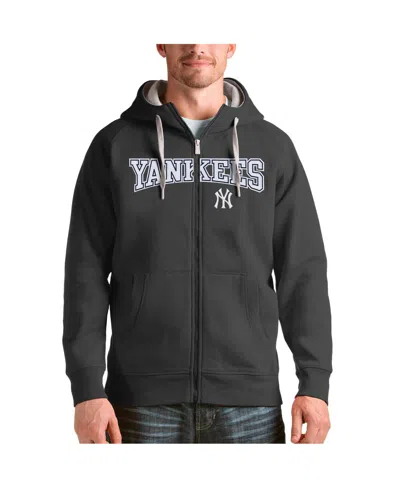 Antigua Men's Charcoal New York Yankees Team Logo Victory Full-zip Hoodie