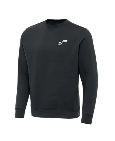 Antigua Men's Charcoal Utah Jazz Victory Crewneck Pullover Sweatshirt In Gray