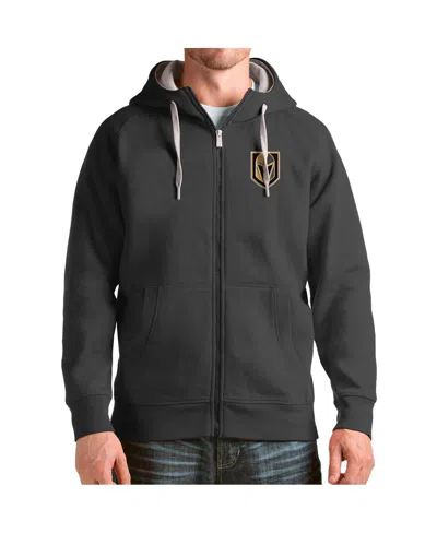 Antigua Men's Charcoal Vegas Golden Knights Logo Victory Full-zip Hoodie In Black