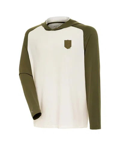 Antigua Men's Cream/olive Vegas Golden Knights Intrepid Sand Raglan Long Sleeve Hoodie T-shirt In Multi
