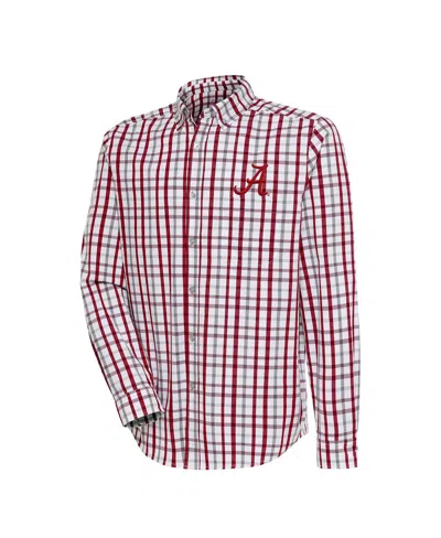 Antigua Men's Crimson/gray Alabama Crimson Tide Tending 2 Button-down Long Sleeve Shirt In Crimson,gray