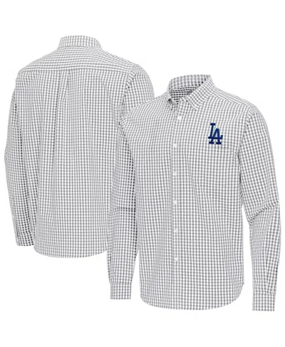 Antigua Men's Gray Los Angeles Dodgers Ellis Woven Tri-blend Button-down Shirt In Multi