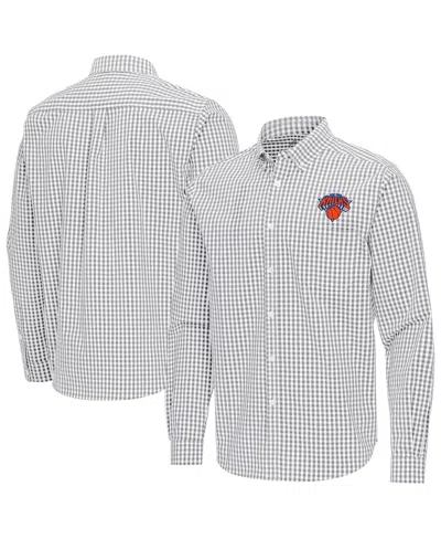 Antigua Men's Gray New York Knicks Ellis Woven Tri-blend Button-down Shirt