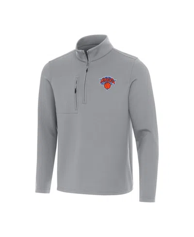 Antigua Men's Gray New York Knicks Insider Quarter-zip Sweatshirt