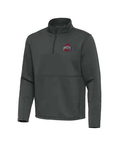 Antigua Men's Gray Ohio State Buckeyes Twist Quarter-zip Pullover Jacket In Green