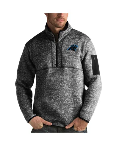 Antigua Men's Heather Black Carolina Panthers Fortune Quarter-zip Pullover Jacket