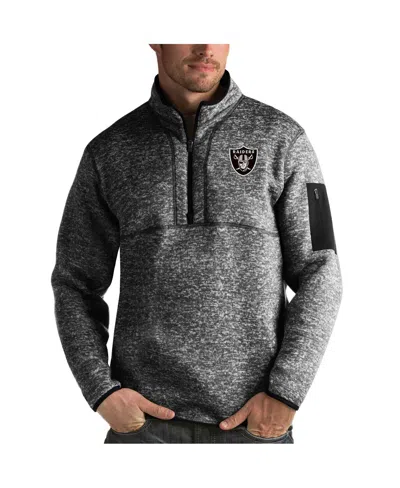 ANTIGUA MEN'S HEATHER BLACK LAS VEGAS RAIDERS FORTUNE QUARTER-ZIP PULLOVER JACKET