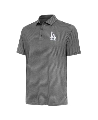 Antigua Men's Heather Black Los Angeles Dodgers Scheme Polo Shirt In Gray