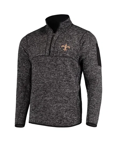 Antigua Men's Heather Black New Orleans Saints Fortune Quarter-zip Pullover Jacket In Gray