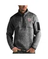 Antigua Men's Heather Black New York Giants Fortune Quarter-zip Pullover Jacket In Gray