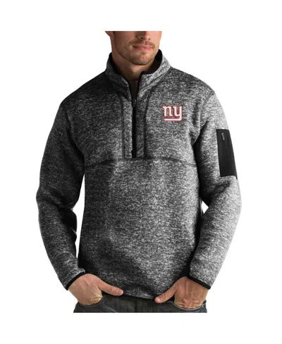 Antigua Men's Heather Black New York Giants Fortune Quarter-zip Pullover Jacket In Gray