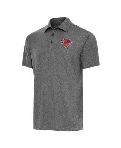 Antigua Men's Heather Black New York Knicks Big & Tall Par 3 Polo Shirt In Gray