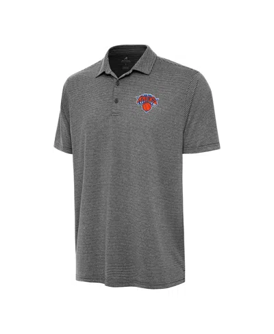 Antigua Men's Heather Black New York Knicks Scheme Polo Shirt In Gray