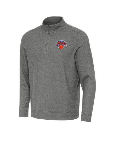 Antigua Men's Heather Black New York Knicks Subtle Quarter-zip Sweatshirt In Gray
