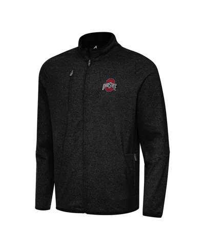 Antigua Men's Heather Black Ohio State Buckeyes Hold-up Full-zip Tri-blend Jacket