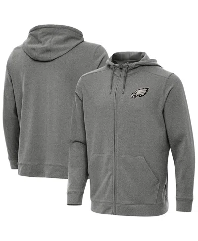 Antigua Men's Heather Black Philadelphia Eagles Effortless Full-zip Hoodie Jacket In Gray