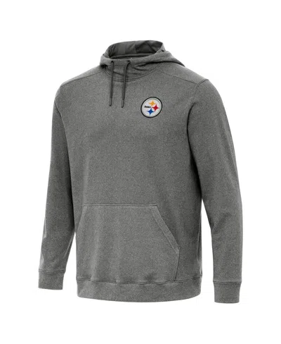 Antigua Men's Heather Black Pittsburgh Steelers Cloud Pullover Hoodie In Gray