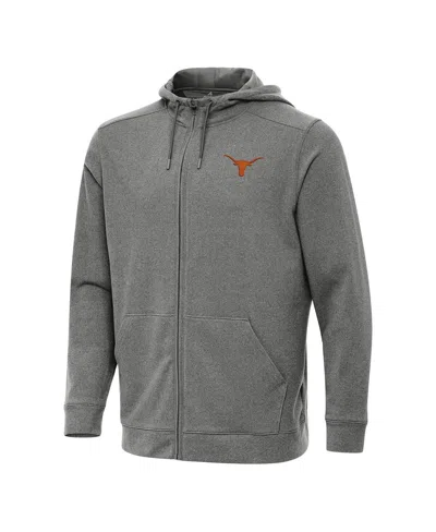 Antigua Men's Heather Black Texas Longhorns Effortless Full-zip Hoodie Jacket In Gray