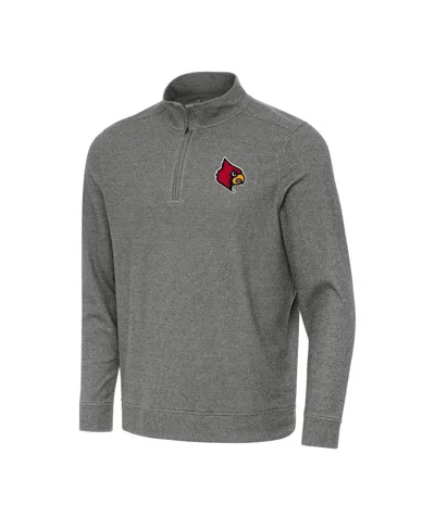 Antigua Men's Heather Charcoal Louisville Cardinals Subtle Quarter-zip Sweatshirt