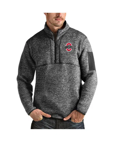 Antigua Men's Heather Charcoal Ohio State Buckeyes Fortune Half-zip Pullover Jacket