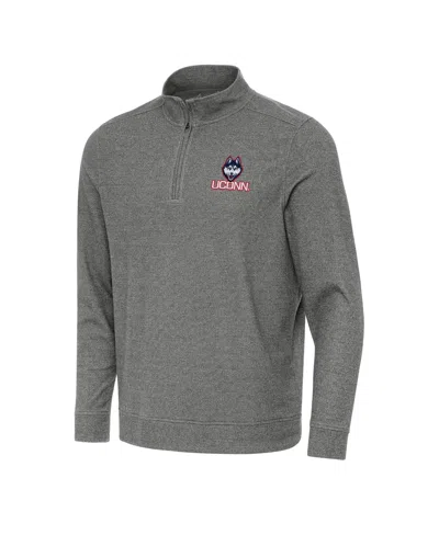 Antigua Men's Heather Charcoal Uconn Huskies Subtle Quarter-zip Sweatshirt