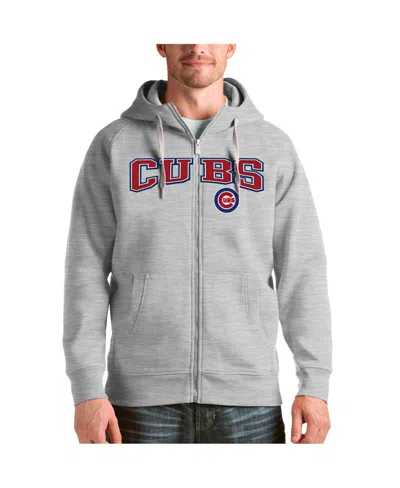 Antigua Men's Heather Gray Chicago Cubs Team Logo Victory Full-zip Hoodie