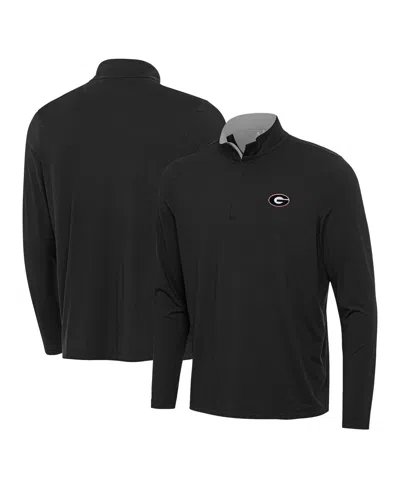 Antigua Men's Heather Gray Georgia Bulldogs Content Quarter-zip Pullover Top In Black